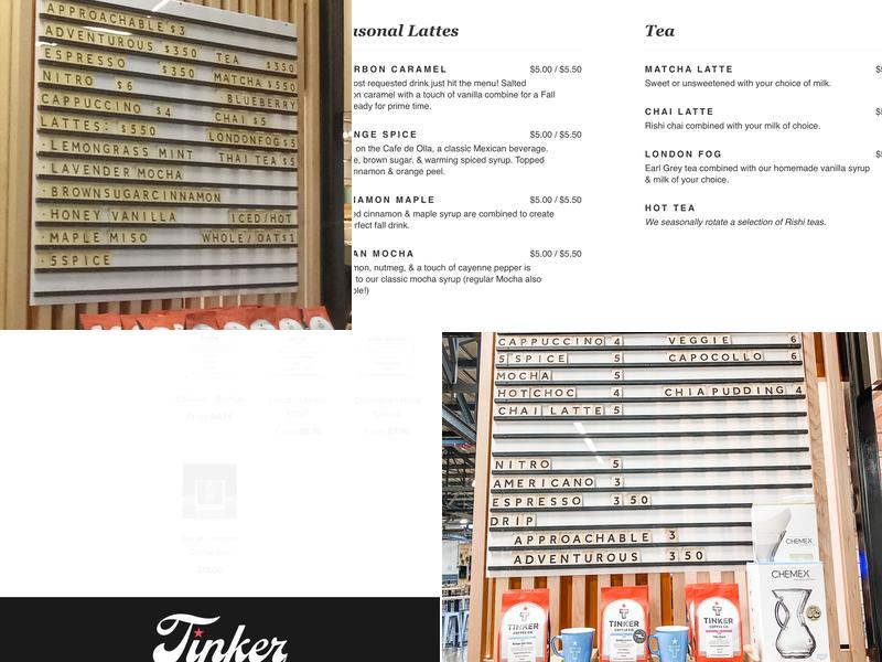 Tinker Coffee at The AMP Menu