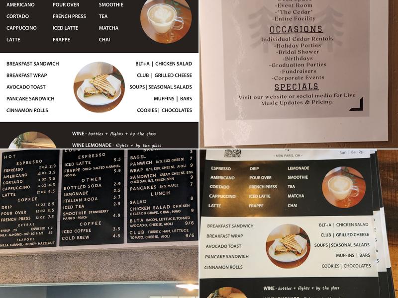 The Cedar Coffee Menu