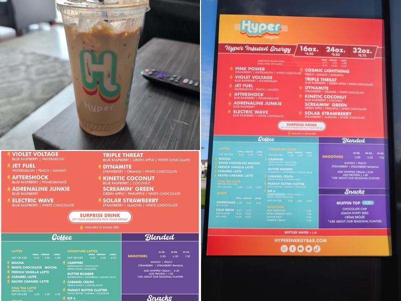 Hyper Energy Bar Waukee Menu