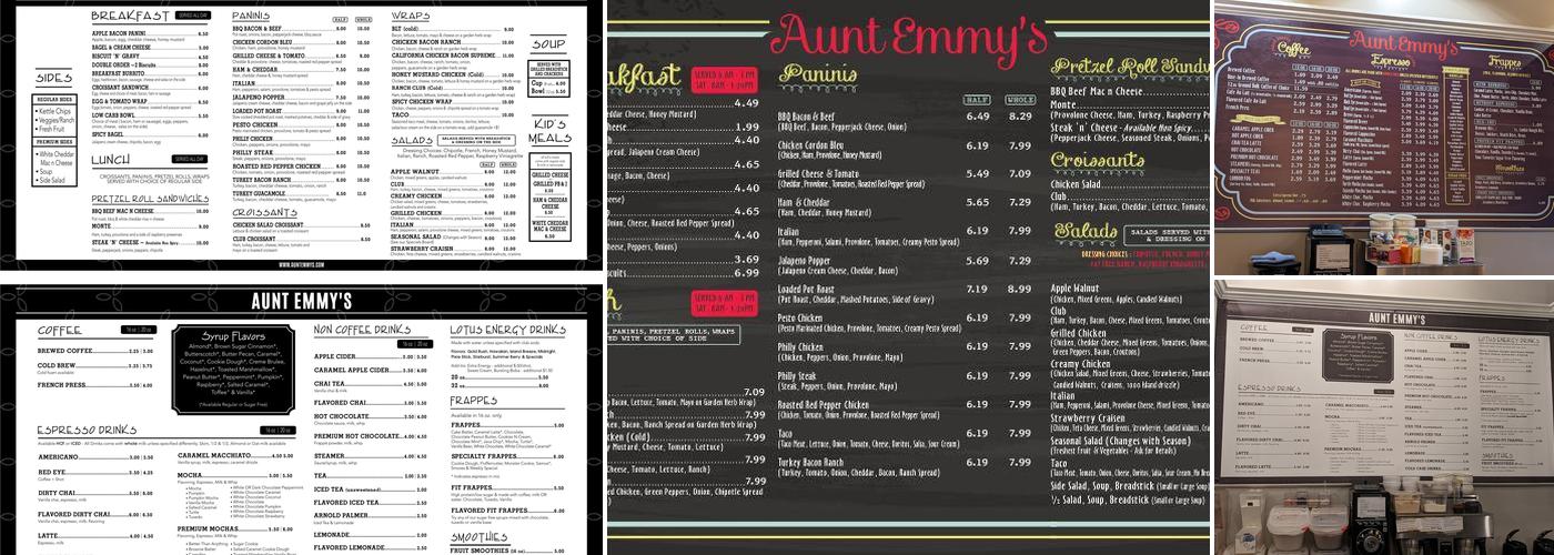 Aunt Emmy’s Cafe Menu