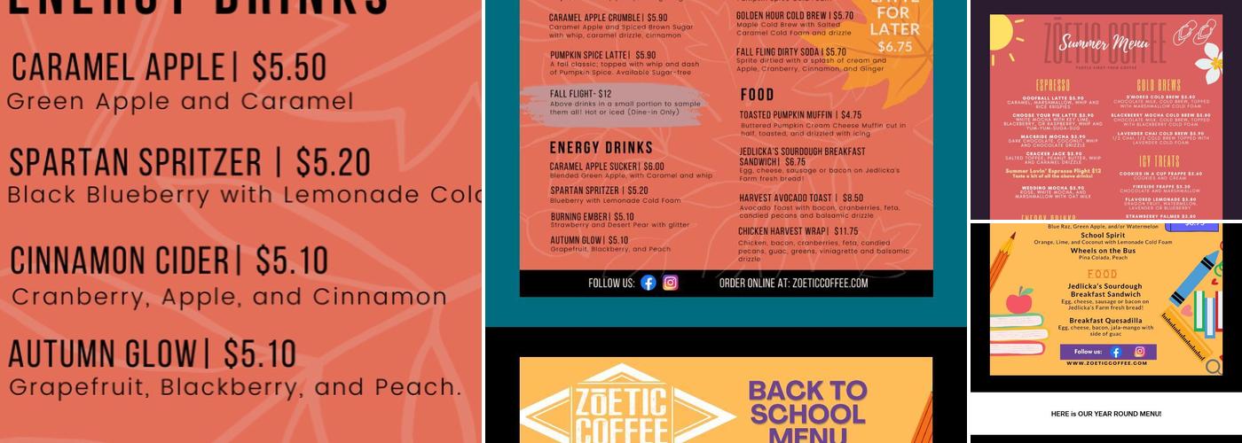 Zoetic Coffee Menu