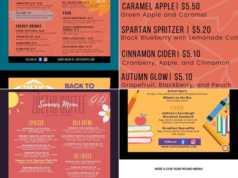 Zoetic Coffee Menu