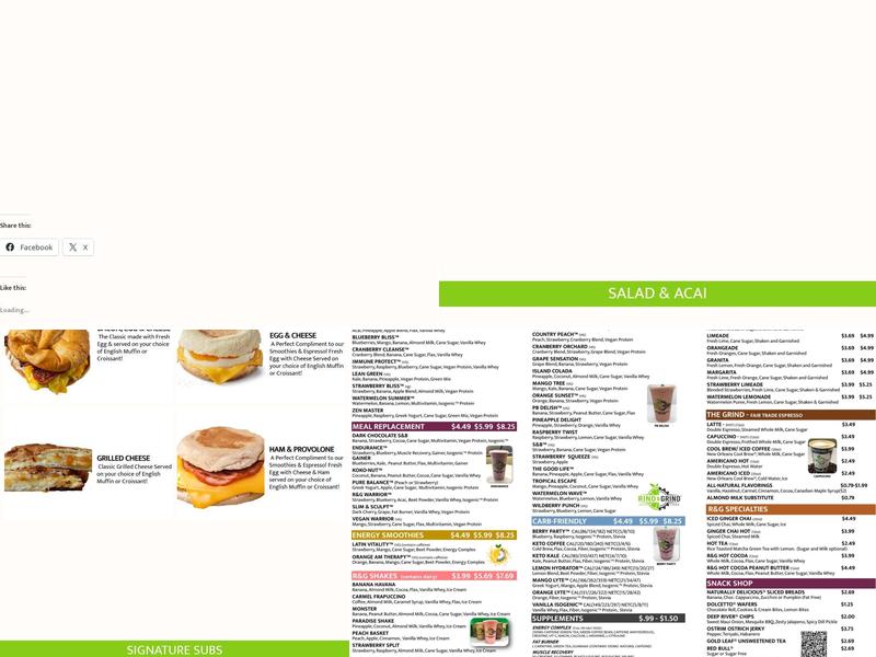 Rind & Grind Smoothie Cafe Menu