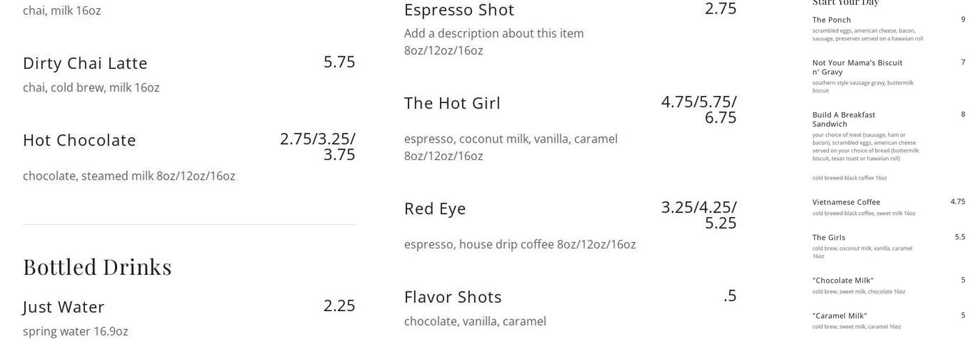 The Exchange Coffee & Kitchen Menu