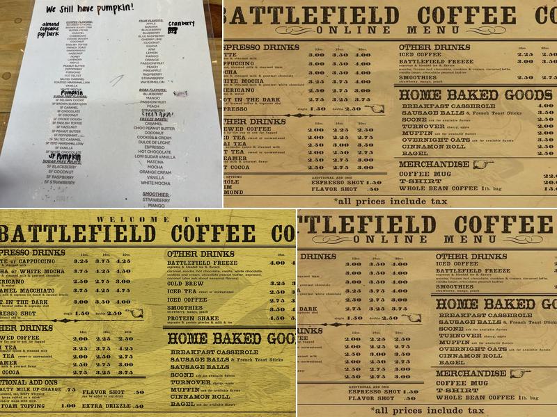 Battlefield Coffee Co Menu