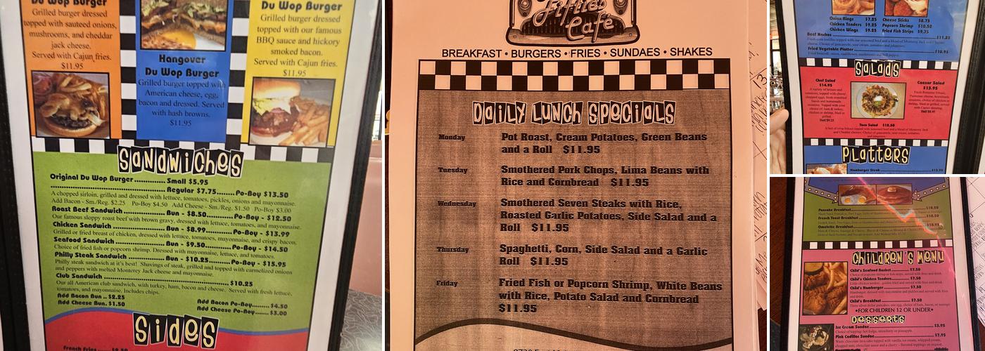 Nifty Fifties Cafe Menu