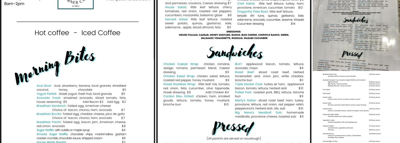 Marty's Corner Cafe & Deli Menu