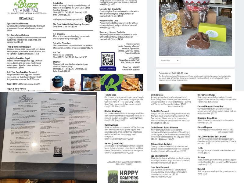 The Buzz Cafe and Marketplace Menu