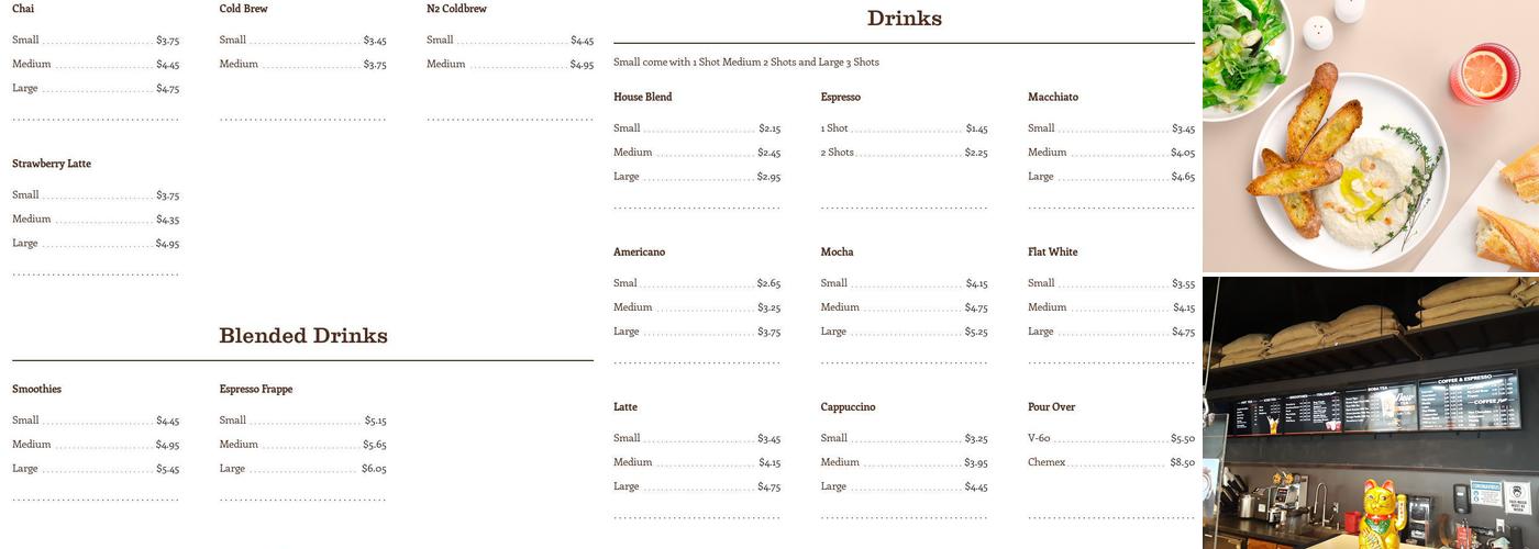 Fresh Bean Coffee Co. Menu