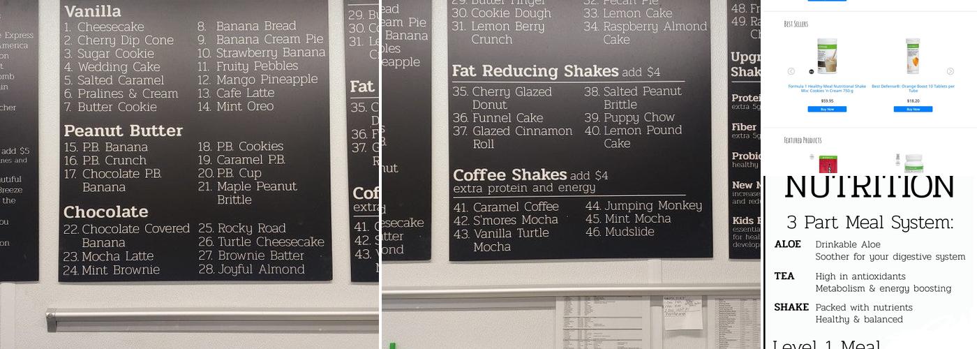 Herbalife (10th & Main) Nutrition Menu