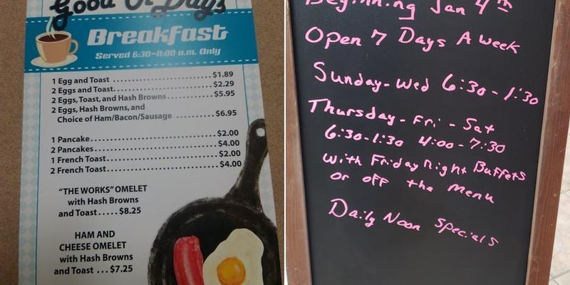 Holloway Good Ol' Days Café Menu