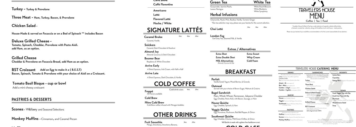 Travellers House Coffee and Tea Menu