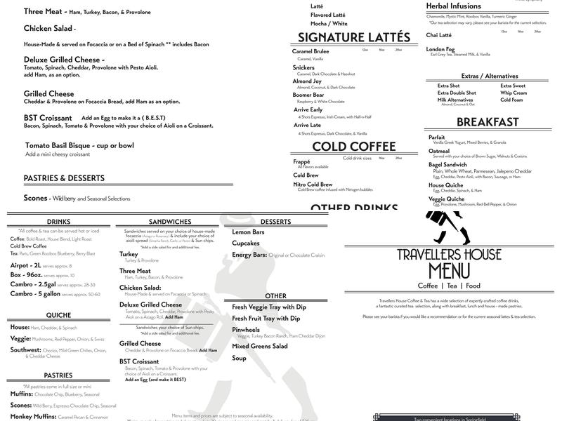 Travellers House Coffee and Tea Menu