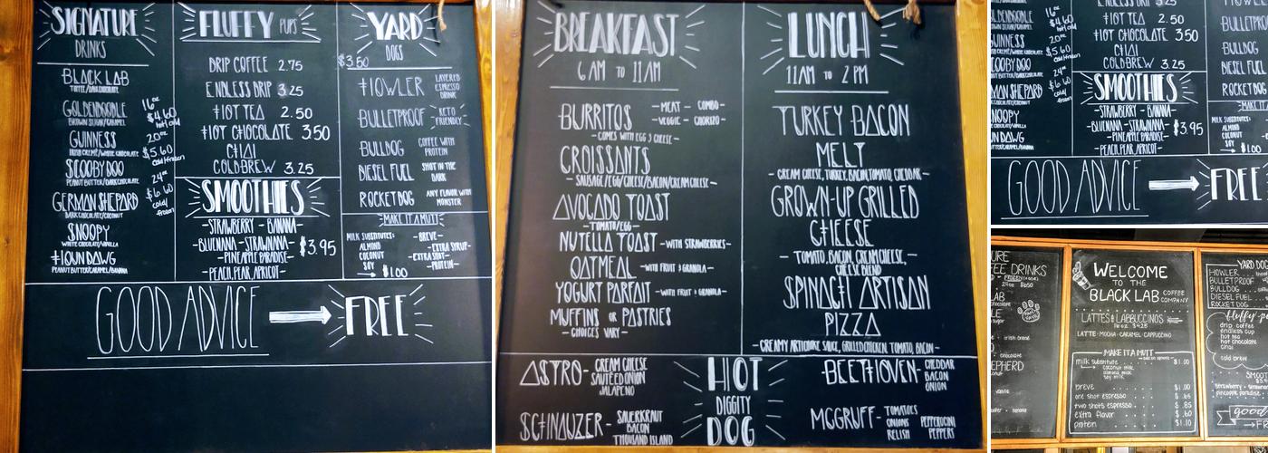 Black Lab Coffee Co Downtown Menu