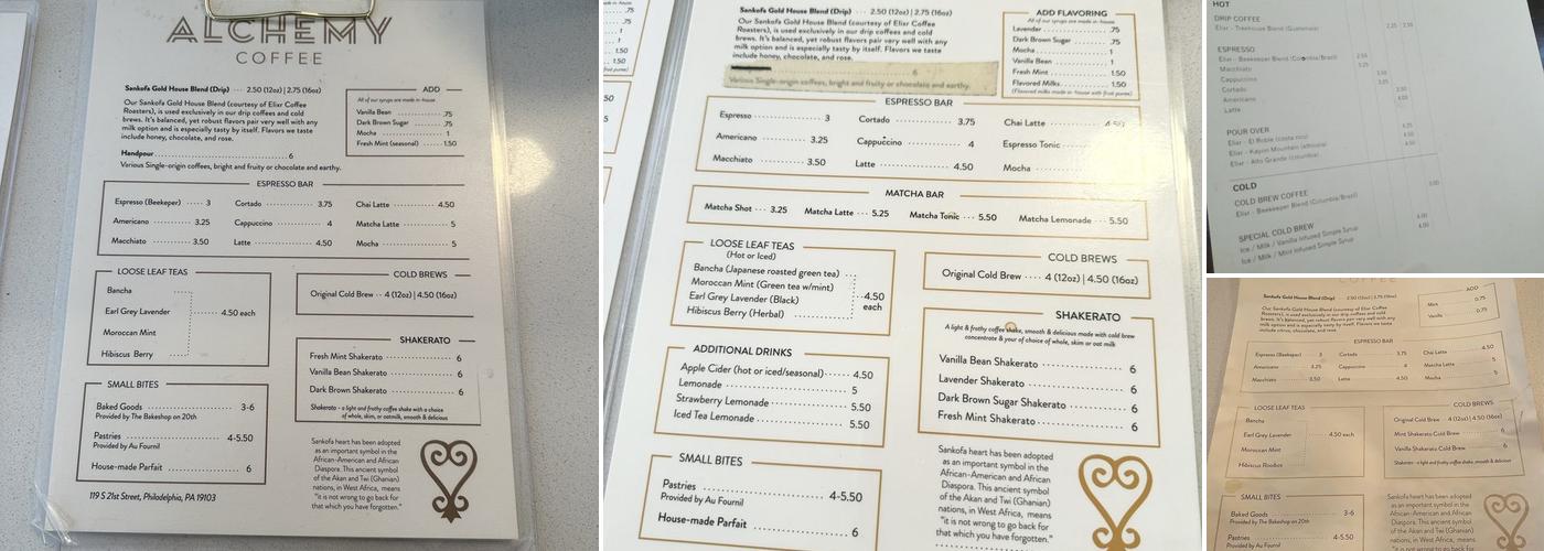 Alchemy Coffee Menu