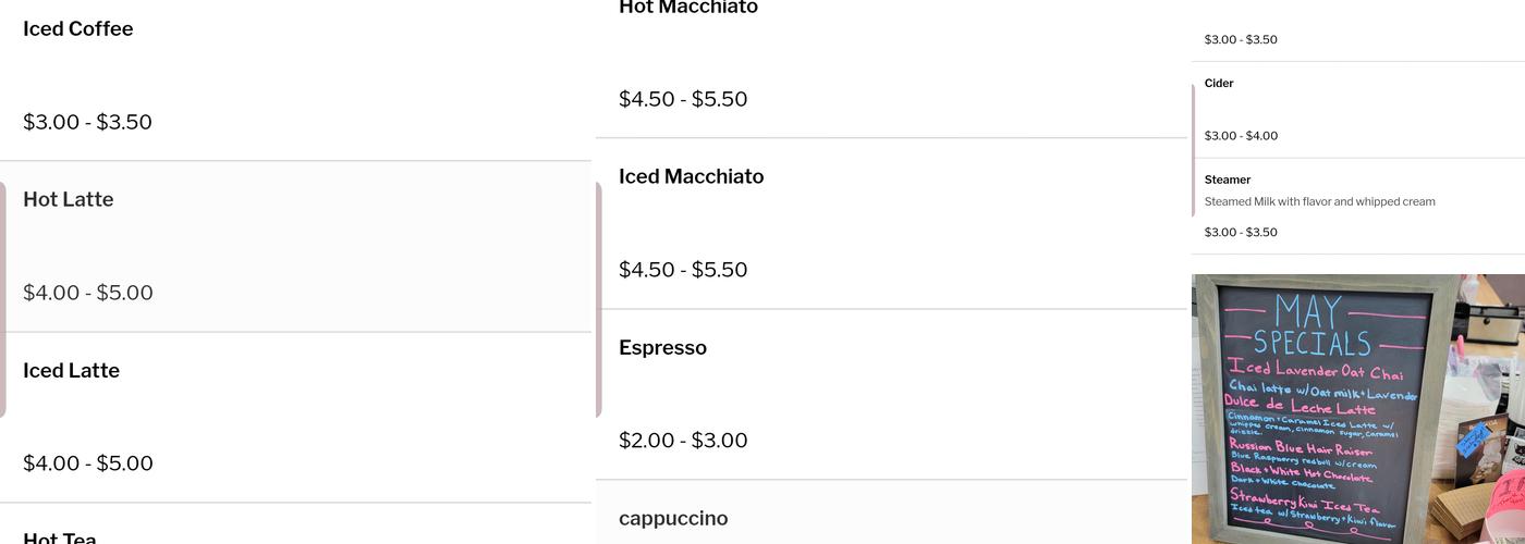 Beans Cat Cafe Menu