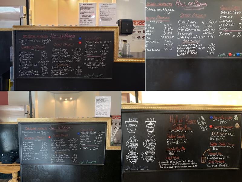 Hill of Beans Coffee Stop Menu