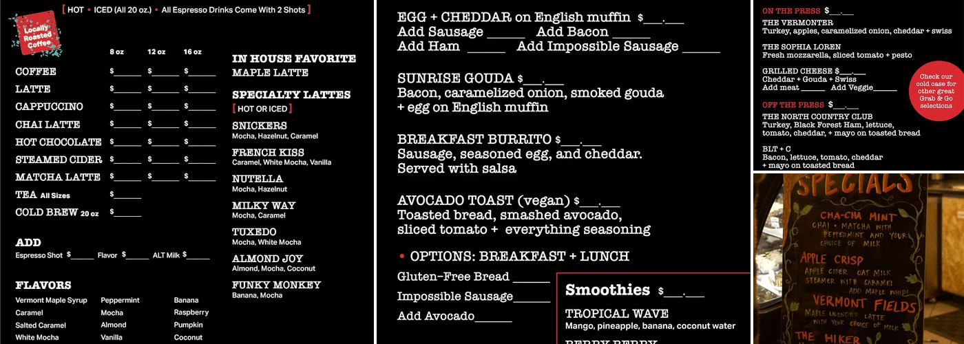 Black Cap Coffee & Bakery Menu