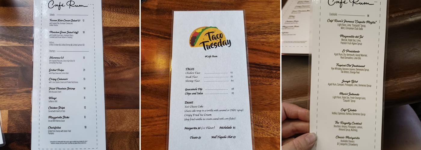 Cafe Rum Menu