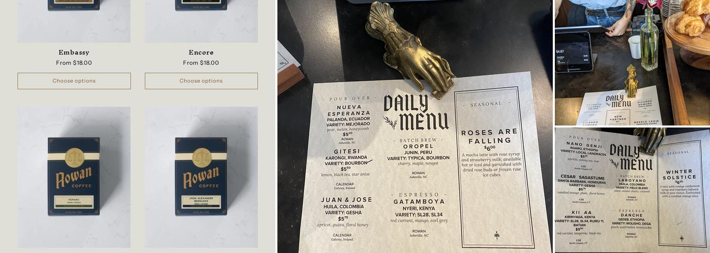 Rowan Coffee Menu