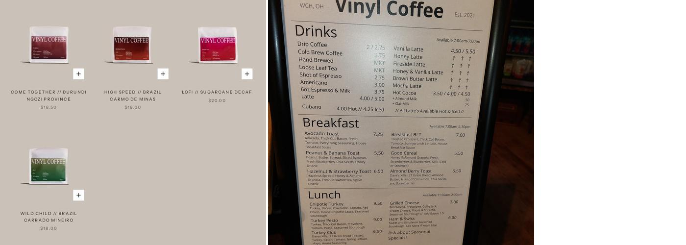 Vinyl Coffee Menu
