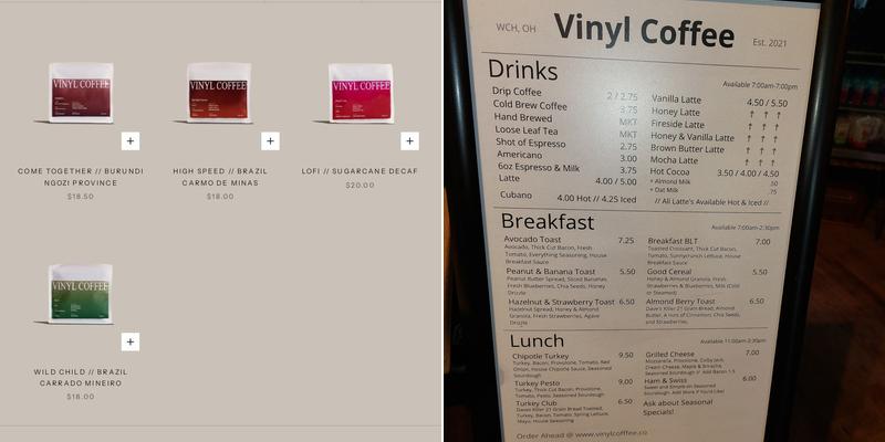 Vinyl Coffee Menu