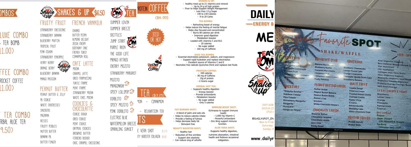 The Daily Spot Nutrition Menu