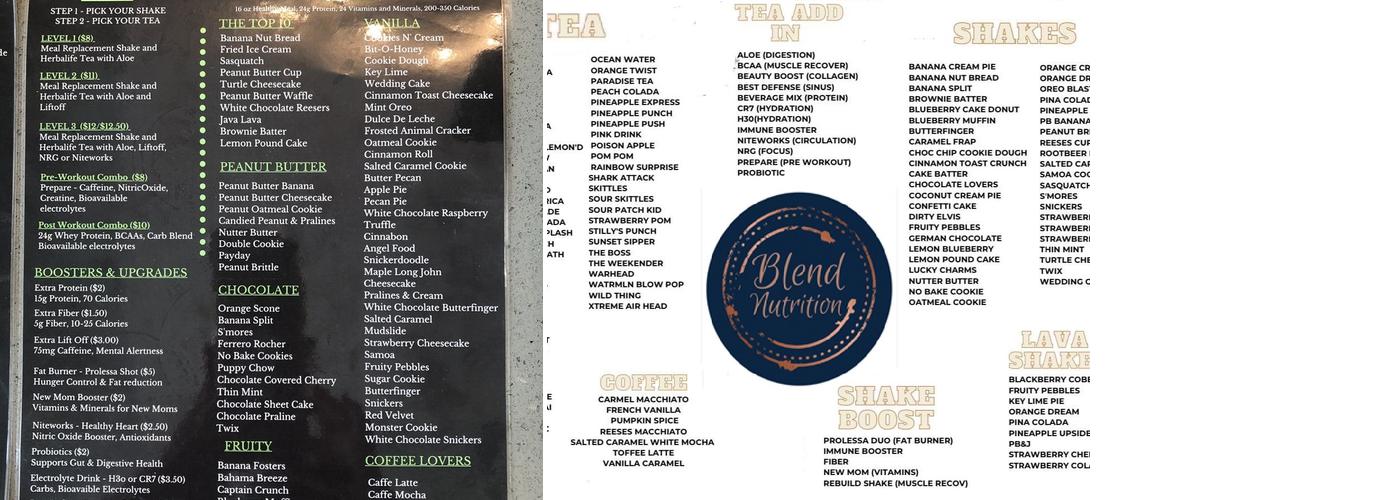 Blend Nutrition Menu
