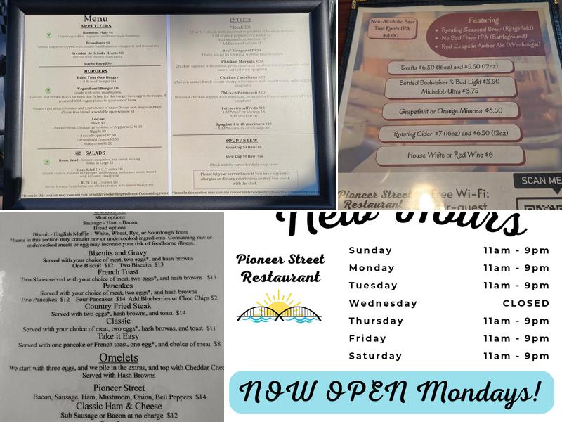 Pioneer Street Restaurant Menu