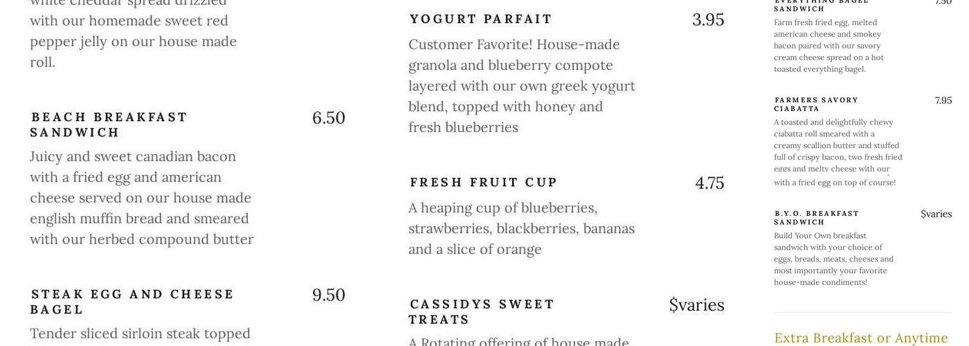 Farmers Daughters Cafe Menu