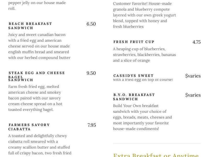 Farmers Daughters Cafe Menu