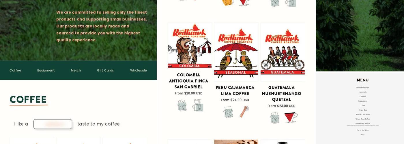 Redhawk Coffee Roasters Menu