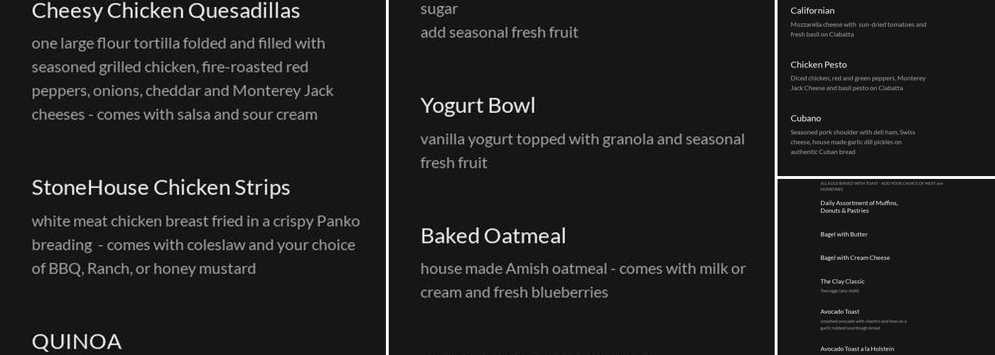 Stonehouse Cafe Menu