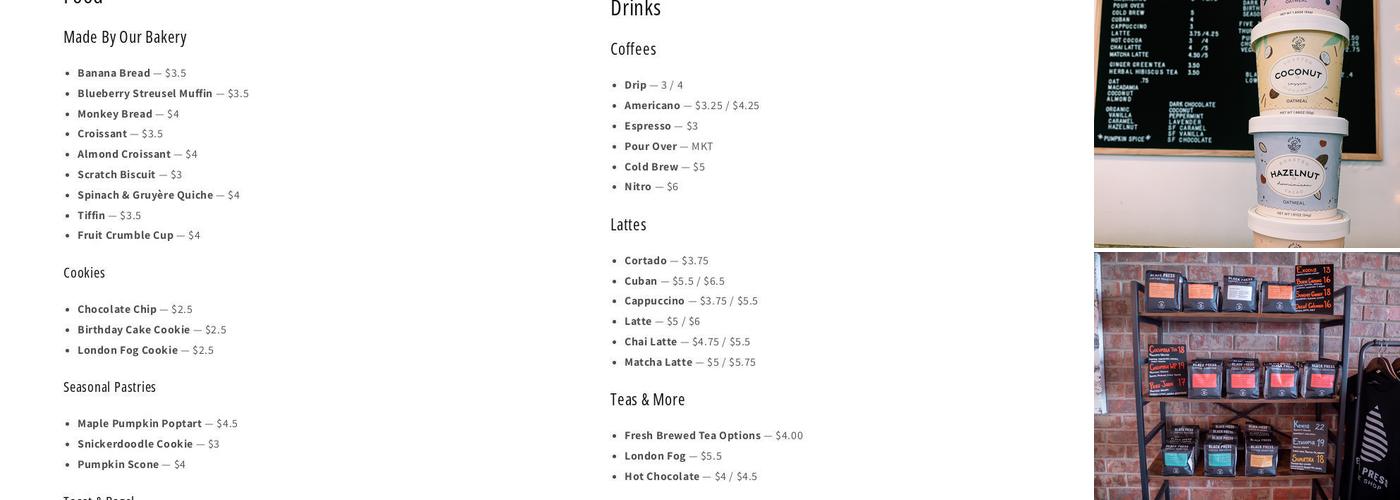 Black Elm Coffee Menu