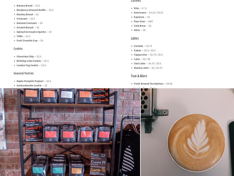 Black Elm Coffee Menu