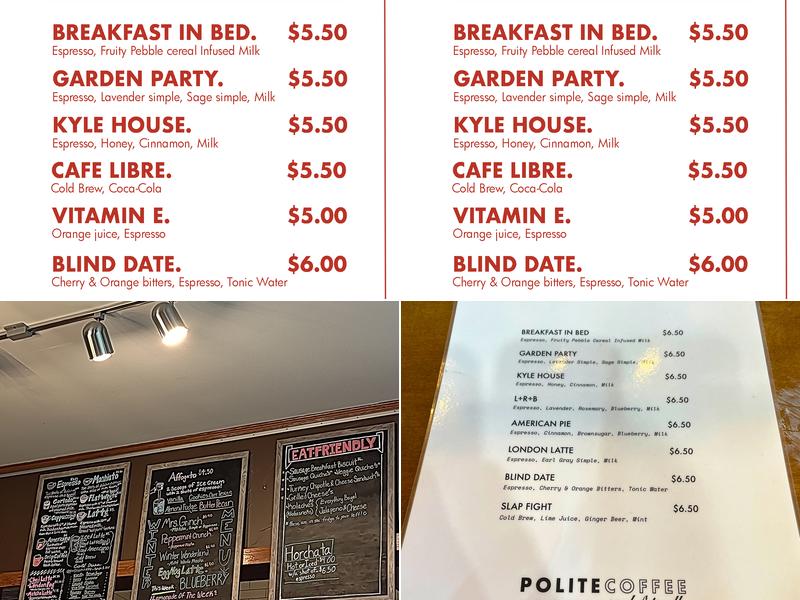 Polite Coffee Roasters Menu