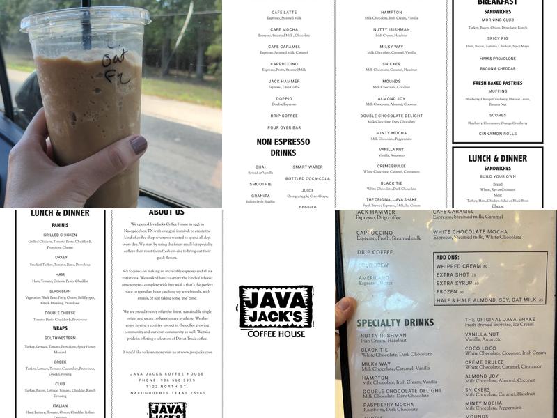 Java Jacks Coffee House Menu