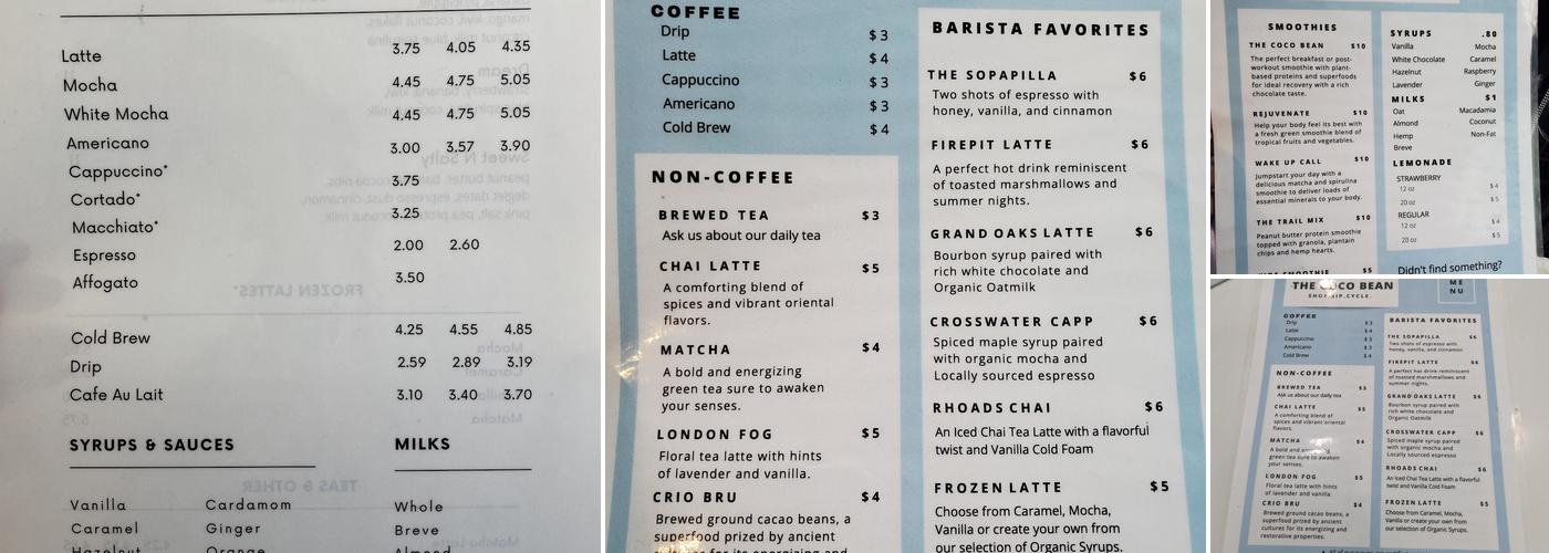 The Coco Bean Menu