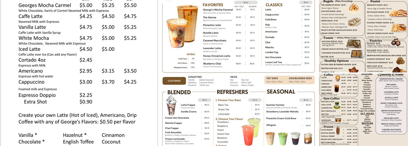 Georges Coffee @ 121 Menu