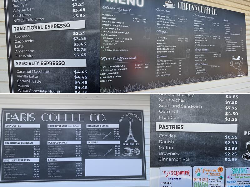 Gripon’s Coffee Co. Pearland Menu