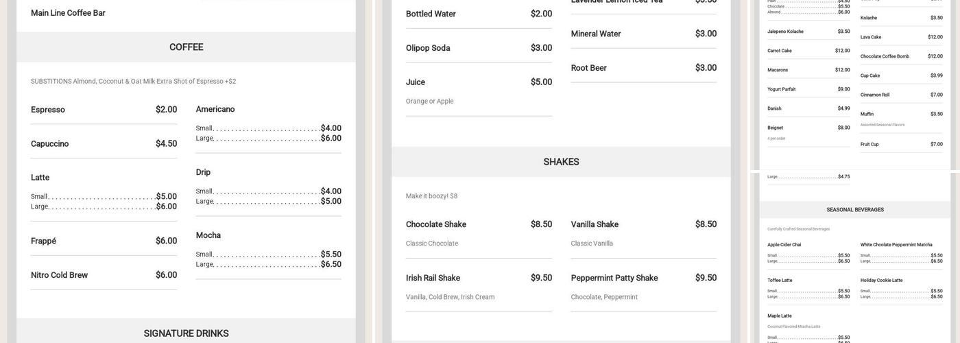 MAIN LINE COFFEE BAR Menu