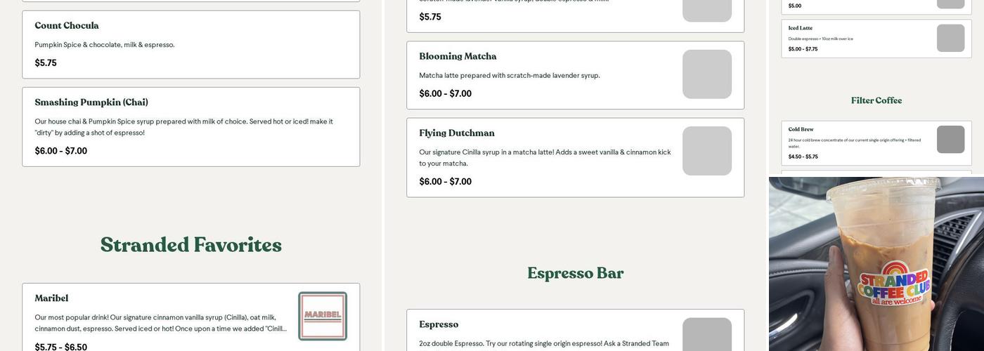 Stranded Coffee Menu