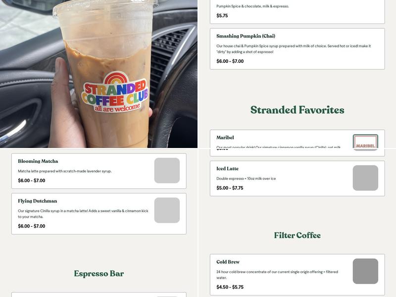 Stranded Coffee Menu