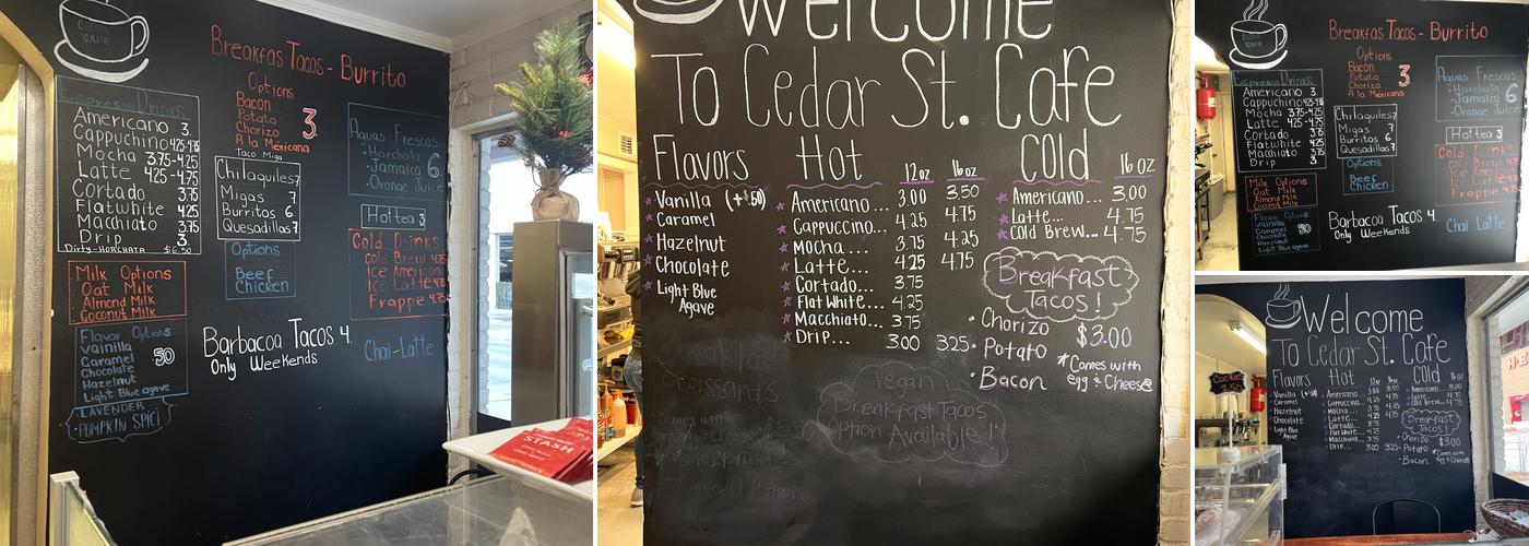 Cedar St. Cafe Menu