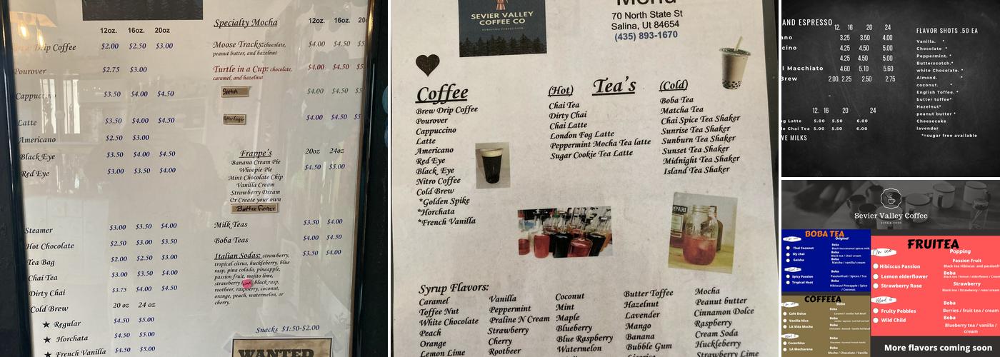 Sevier Valley Coffee & Gifts Menu