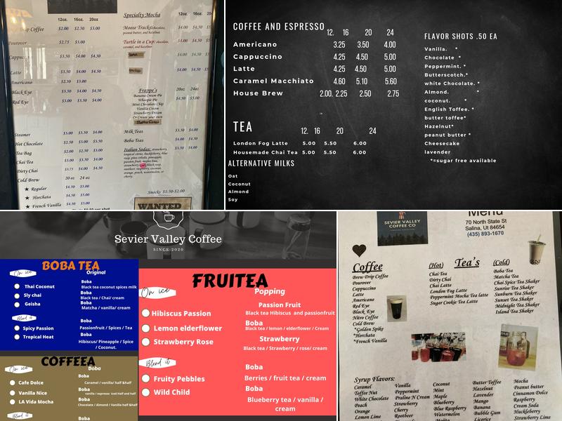 Sevier Valley Coffee & Gifts Menu