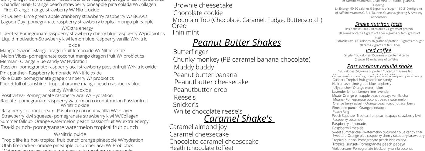 Radiate Nutrition Menu