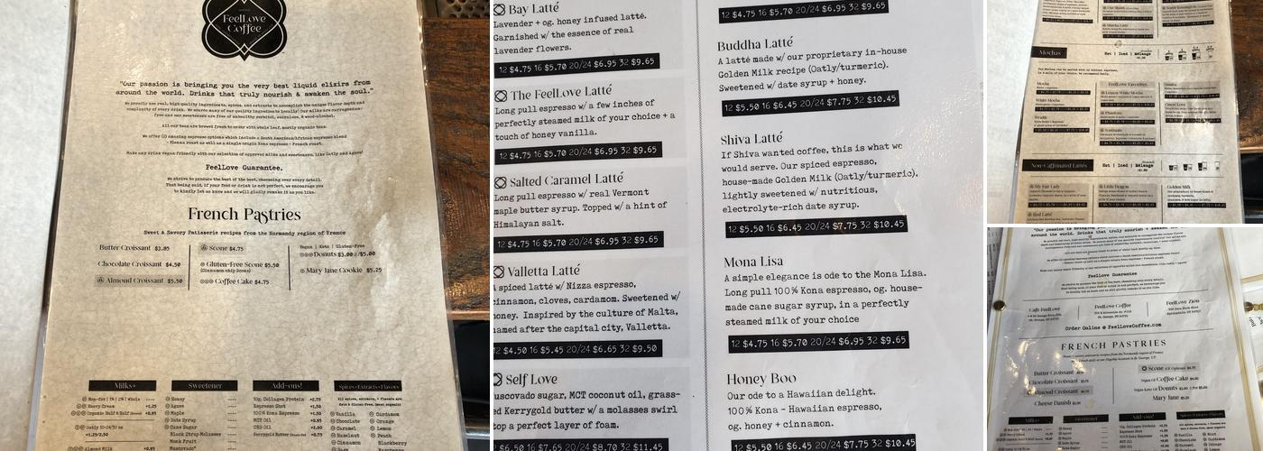 FeelLove Coffee & Cafe Zion Menu