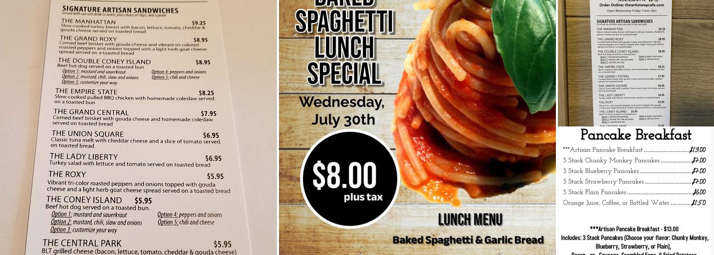 the artist way cafe Menu