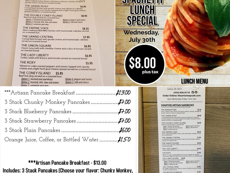 the artist way cafe Menu